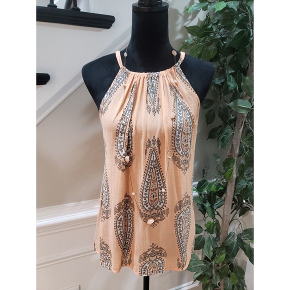Lucky Brand Women's Peach 100% Rayon Round Neck Sleeveless Top Blouse Size L - Picture 1 of 13
